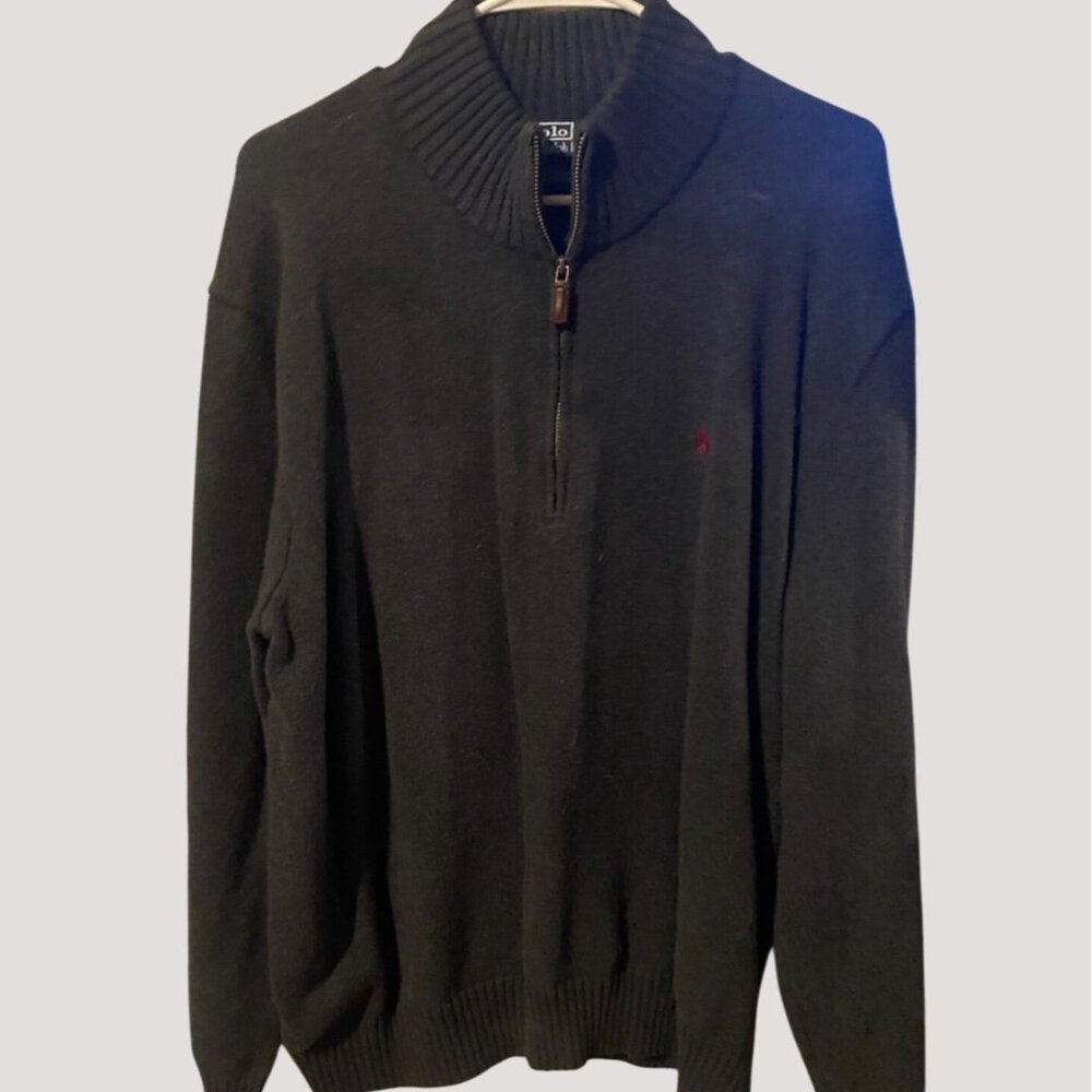 Polo Ralph Lauren Gray Quarter Zip XXL Sweater Men Cotton Ribbed Collar Cuffs